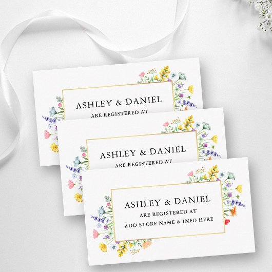 水彩ワイルドフラワー金ゴールドフレーム結婚ズレジストリ エンクロージャーカード