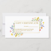 水彩ワイルドフラワー金ゴールド枠ギフト証明書 (正面)