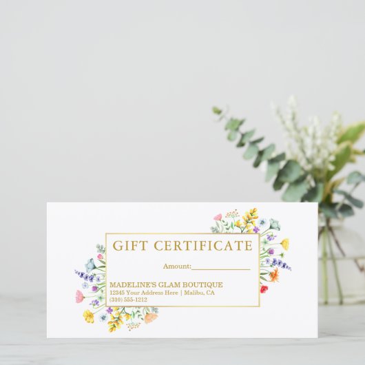 水彩ワイルドフラワー金ゴールド枠ギフト証明書 (スタンド正面)