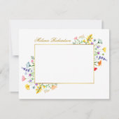 水彩ワイルドフラワー金ゴールド枠パーソナライズされた ノートカード (正面)