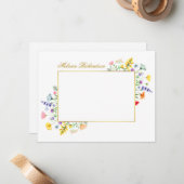 水彩ワイルドフラワー金ゴールド枠パーソナライズされた ノートカード (正面/裏面インサイチュ)