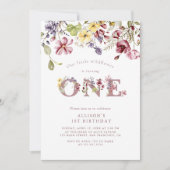 水彩ワイルドフラワー1stバースデーメイブガール 招待状 (正面)