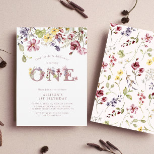 水彩ワイルドフラワー1stバースデーメイブガール 招待状