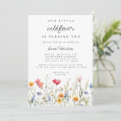 水彩ワイルドフラワー2回目の誕生日パーティー 招待状 (スタンド正面)
