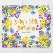 水彩ワイルドフラワー30th誕生日パーティー スパークリングワインラベル (シングルラベル)