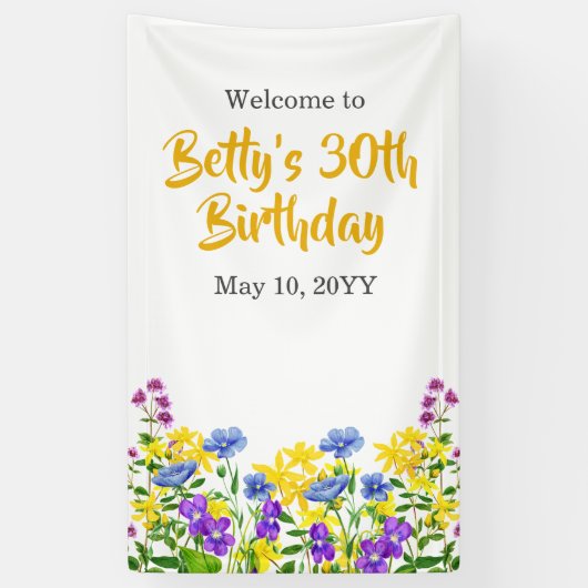 水彩ワイルドフラワー30th誕生日パーティー 横断幕 (縦)