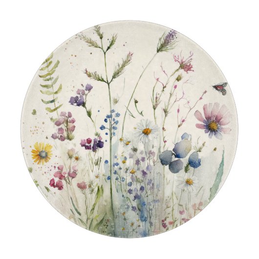 水彩ワイルドフラワー カッティングボード (正面)