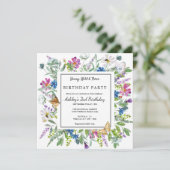 水彩ワイルドフラワー |フローラ誕生日 |任意の年齢 招待状 (スタンド正面)