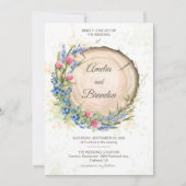 水彩ワイルドフラワー&ブルーベリー素朴ズ結婚 招待状 (正面)