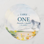 水彩ワイルドフラワー&マウンテンテーブル番号 招待状 (正面/裏面)