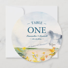 水彩ワイルドフラワー&マウンテンテーブル番号 招待状