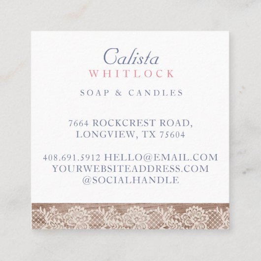 水彩ワイルドフラワー&リーフの正方形ビジネス スクエア名刺 (裏面)