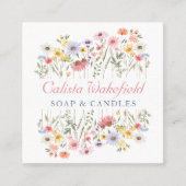 水彩ワイルドフラワー&リーフの正方形ビジネス スクエア名刺 (正面)