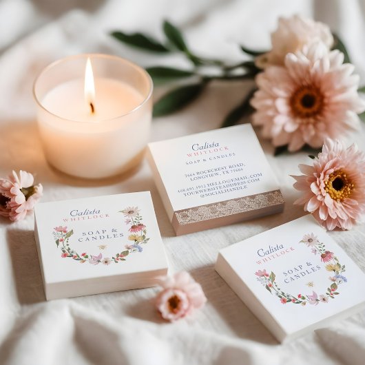 水彩ワイルドフラワー&リーフの正方形ビジネス スクエア名刺