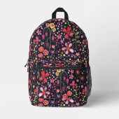水彩ワイルドフラワー（濃色） プリントバックパック (正面)