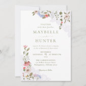 水彩ワイルドフラワー、葉&レース結婚ズ 招待状 (正面)