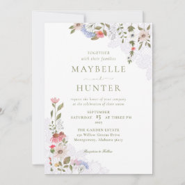 水彩ワイルドフラワー、葉&レース結婚ズ 招待状