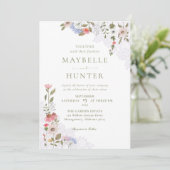 水彩ワイルドフラワー、葉&レース結婚ズ 招待状 (スタンド正面)