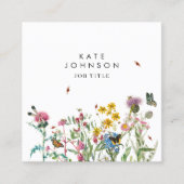 水彩ワイルドフラワーQRコードソーシャルメディア スクエア名刺 (正面)