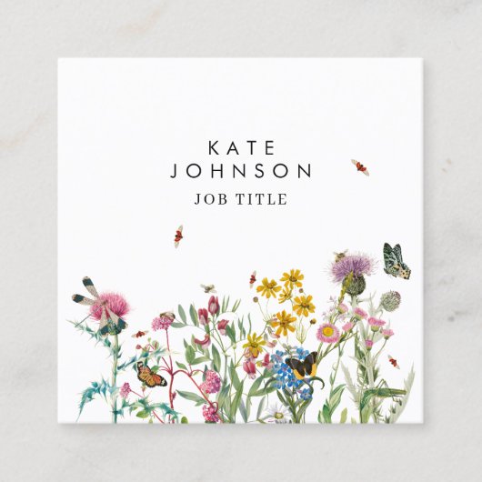 水彩ワイルドフラワーQRコードソーシャルメディア スクエア名刺 (正面)