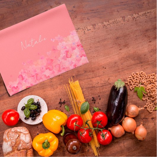 水彩ワイルドフローラル名ライトオレンジ キッチンタオル