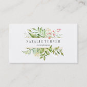 水彩ワイルドフローラ緑葉ビジネスカード 名刺 (正面)