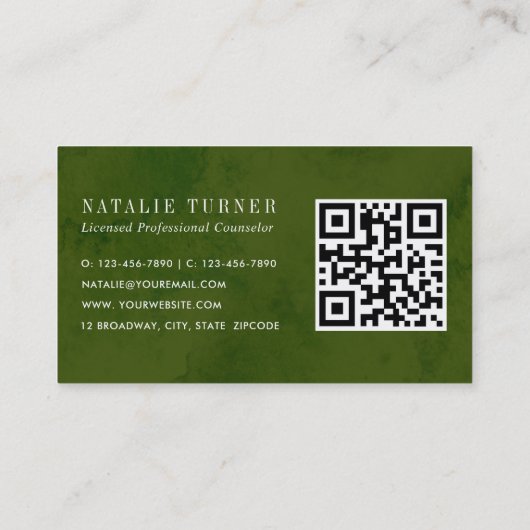 水彩ワイルドフローラ緑QRコード付き 名刺 (裏面)