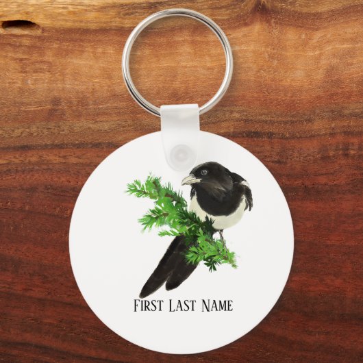 水彩ワイルドライフマグパイバード自然アート キーホルダー (裏面)