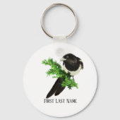 水彩ワイルドライフマグパイバード自然アート キーホルダー (裏面)