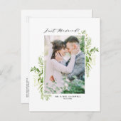 水彩ワイルドリーフのフレームフォトたった今結婚しました 案内ポストカード (正面/裏面)