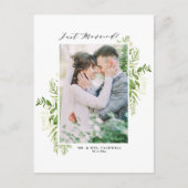 水彩ワイルドリーフのフレームフォトたった今結婚しました 案内ポストカード (正面)