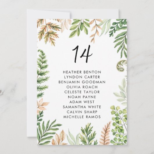 水彩ワイルドリーフ結婚のシーティングカード 案内状 (裏面)