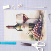 水彩ワインボトルとブドウのデカップージ 薄葉紙 (クラフト)