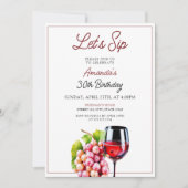 水彩ワインボトルとブドウの30歳誕生日 招待状 (正面)