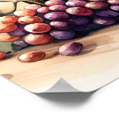 水彩ワインボトルとブドウ ポスター (角)