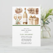 水彩ワインボトルとワイングラスのブランチ＆バブル 招待状 (スタンド正面)