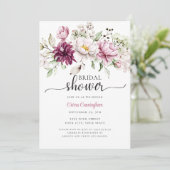 水彩ワインレッドとピンクの花のブライズシャワー 招待状 (スタンド正面)