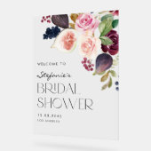 水彩ワインレッドの花とイチジクのウェディングシャワー アクリルサイン (傾斜)