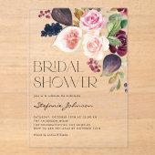 水彩ワインレッドの花とイチジクの結婚前お茶会 アクリル招待状 (正面)