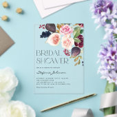 水彩ワインレッドの花とイチジクの結婚前お茶会 アクリル招待状 (インサイチュ (ウェディング))