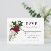 水彩ワインレッドの花と緑の食事 RSVP (スタンド正面)