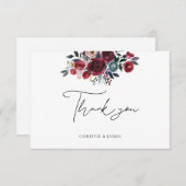水彩ワインレッドの花柄感謝カード サンキューカード (正面/裏面)