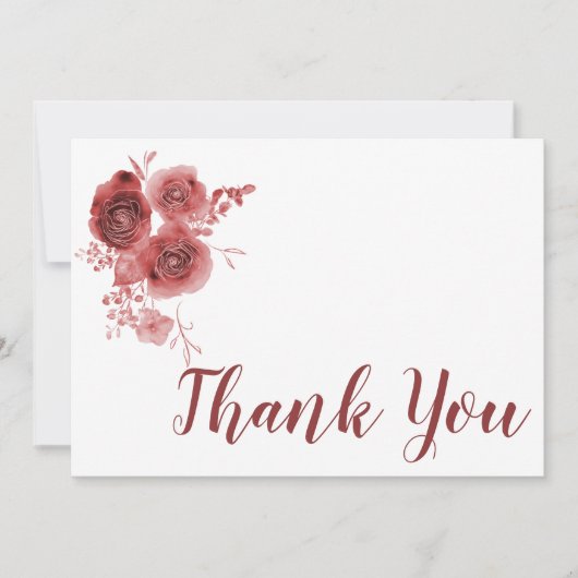 水彩ワインレッドの花 サンキューカード (正面)
