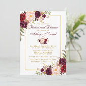 水彩ワインレッド花柄ゴールドリハーサルディナー 招待状 (スタンド正面)