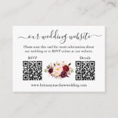 水彩ワインレッド花柄写真2 QR RSVP 詳細 エンクロージャーカード (正面)