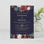 水彩ワインレッド ネイビー フローラル ラスティック ボヘミア 招待状 (スタンド正面)