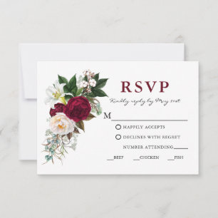 水彩ワインレッド フラワー グリーン 料理 RSVP