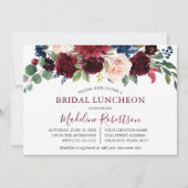 水彩ワインレッド フラワー ブライダルランチ 招待状 (正面)