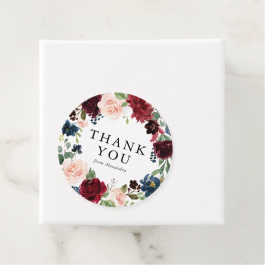 水彩ワインレッド&ブルー花環感謝 フェイバータグ (インサイチュ)