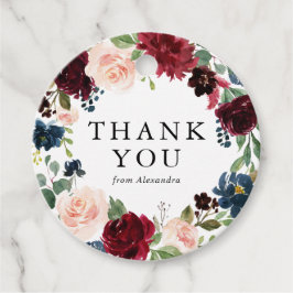 水彩ワインレッド＆ブルー花環感謝 フェイバータグ